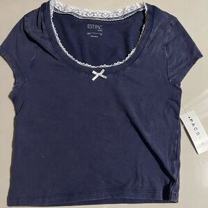 PacSun Dark Blue Women's Crop Top with Lace Trim